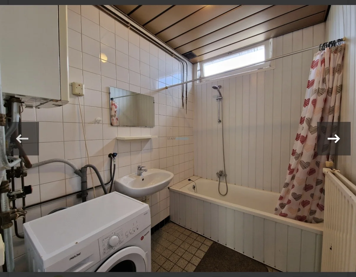 Badkamer met ligbad en wasmachine